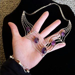 Vintage sterling silver spiderweb bib necklace